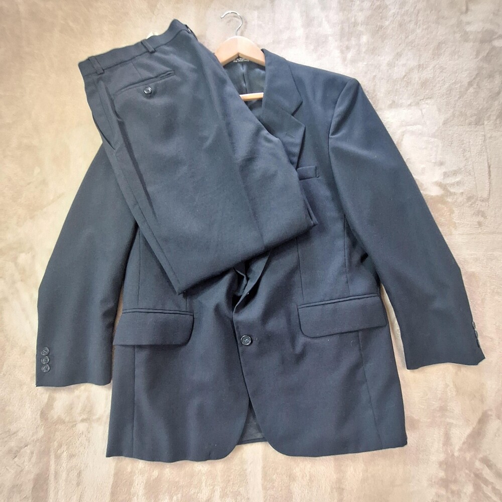Egon Von Furstenberg Suit Mens 42R Navy Blue Single Vented Wool Blazer Pants Set